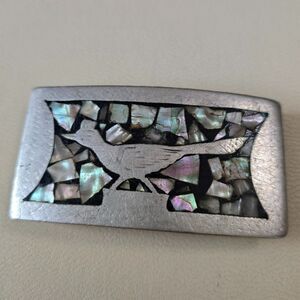 Vintage Roadrunner Mexican Silver with Abalone Inlay Belt Buckle